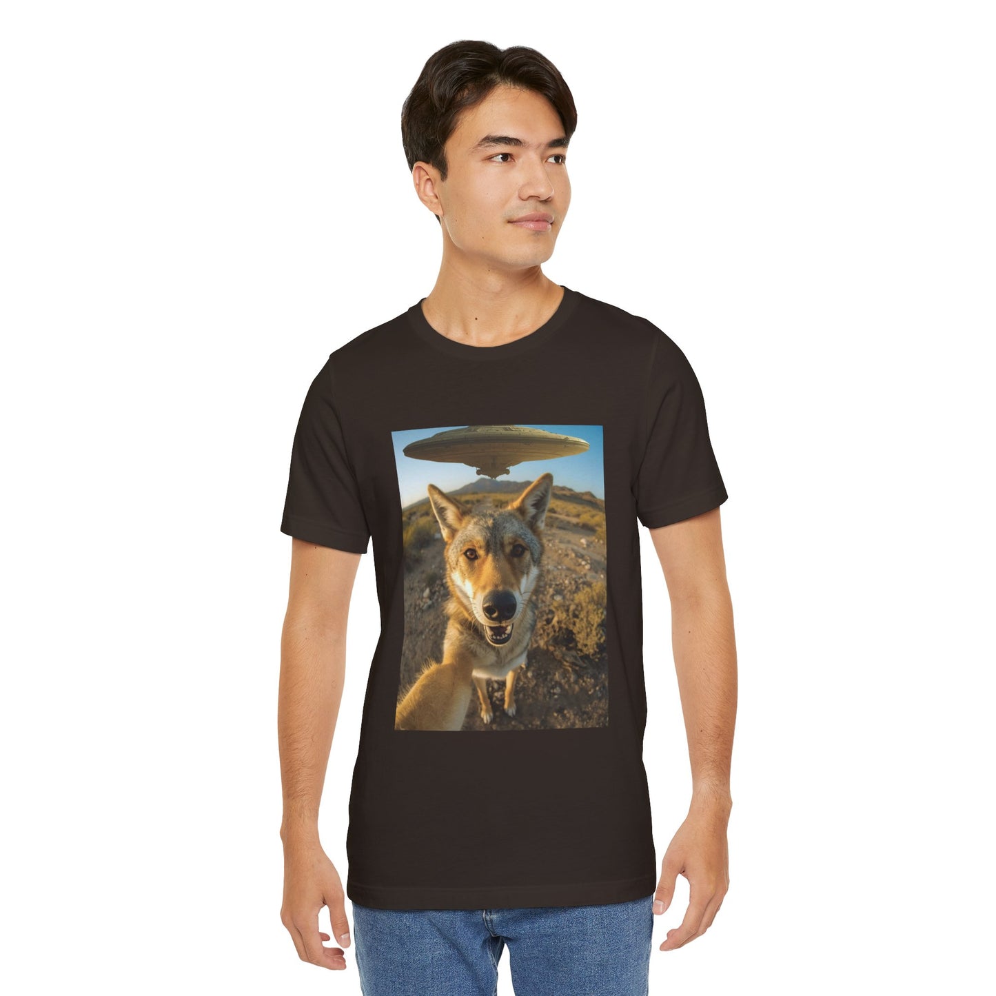 UFO Selfie Coyote T‑Shirt — Funny Alien Encounter Graphic Tee