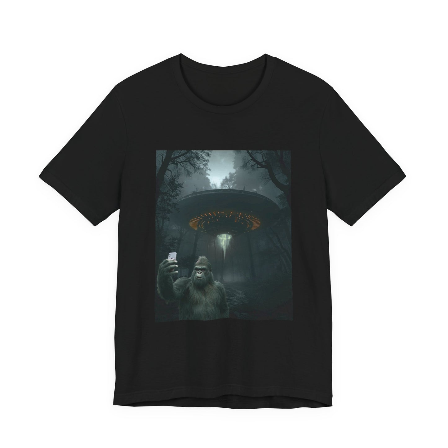Sasquatch Selfie Tee — UFO Forest Bigfoot Graphic T-Shirt