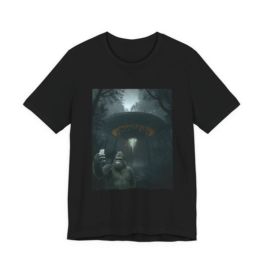 Sasquatch Selfie Tee — UFO Forest Bigfoot Graphic T-Shirt