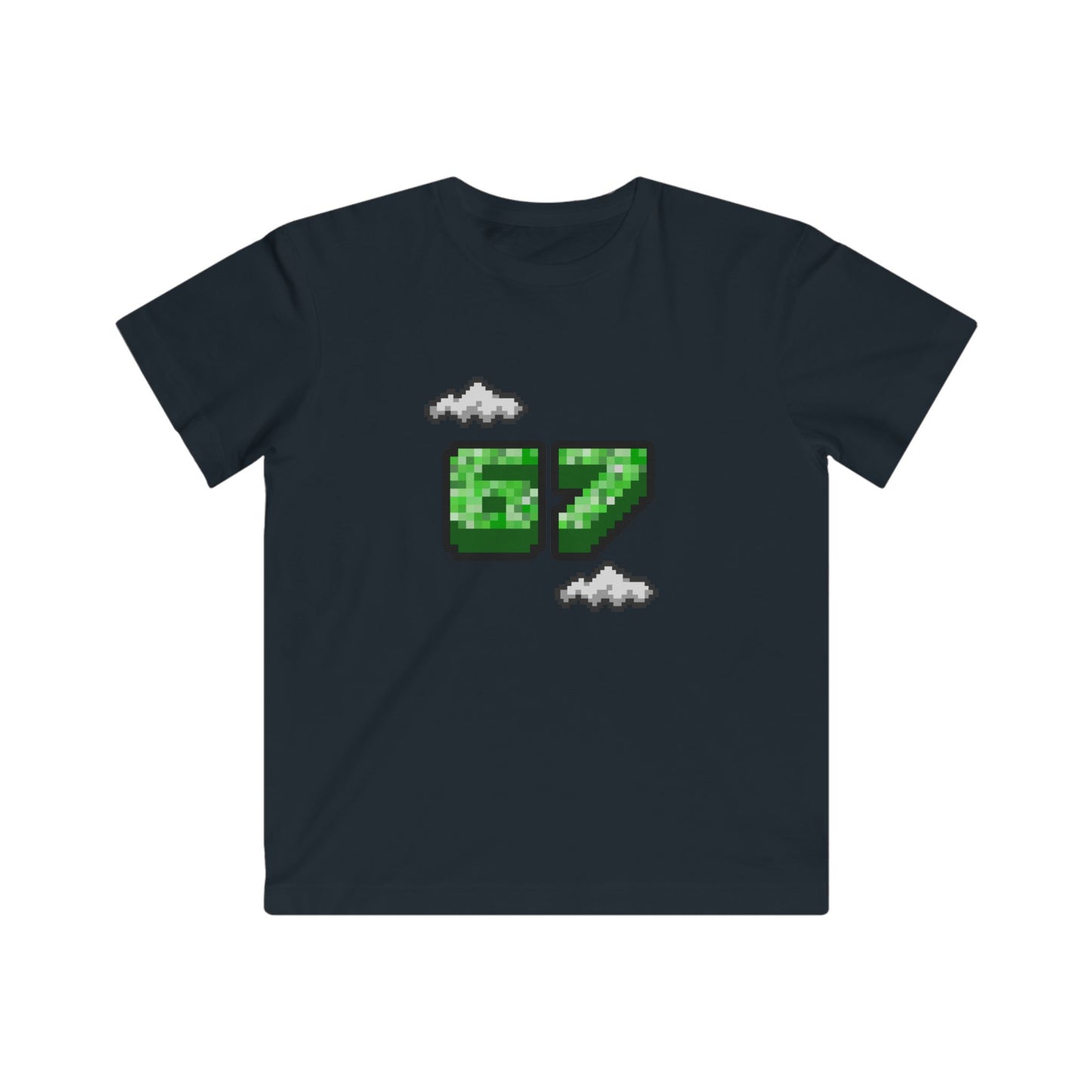 Kids Tee — Pixel '07' Number Graphic (Retro Game Clouds)