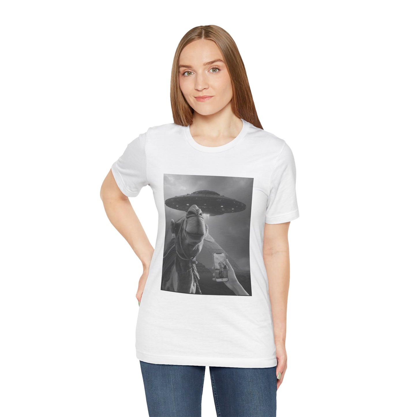 Alien Encounter T‑Shirt — Surreal UFO & Camel Photo Tee