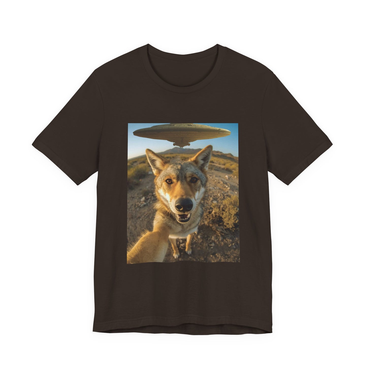 UFO Selfie Coyote T‑Shirt — Funny Alien Encounter Graphic Tee