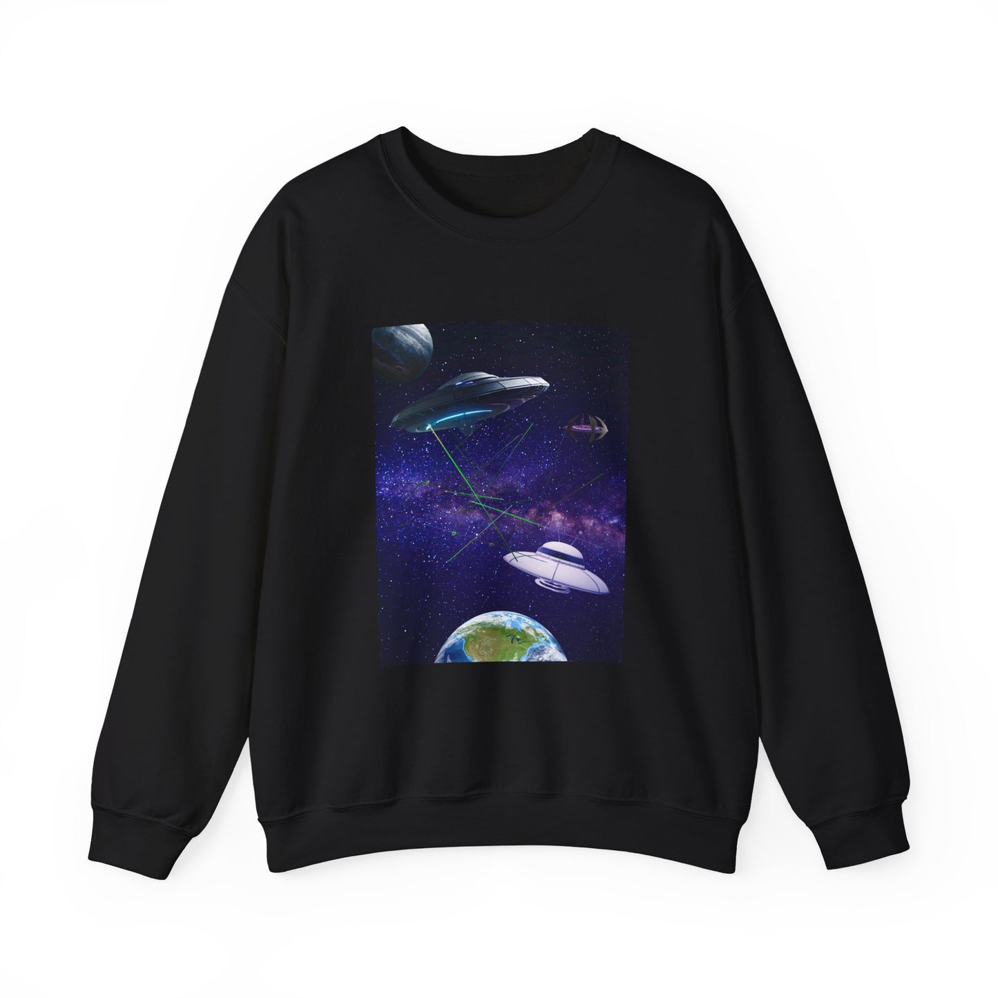 Space Whale UFO Sweatshirt — Cosmic Whale & Alien Saucer Graphic Crewneck