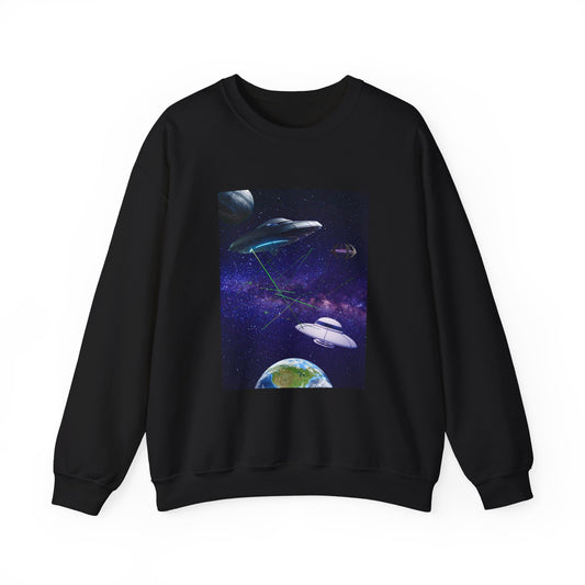 Space Whale UFO Sweatshirt — Cosmic Whale & Alien Saucer Graphic Crewneck