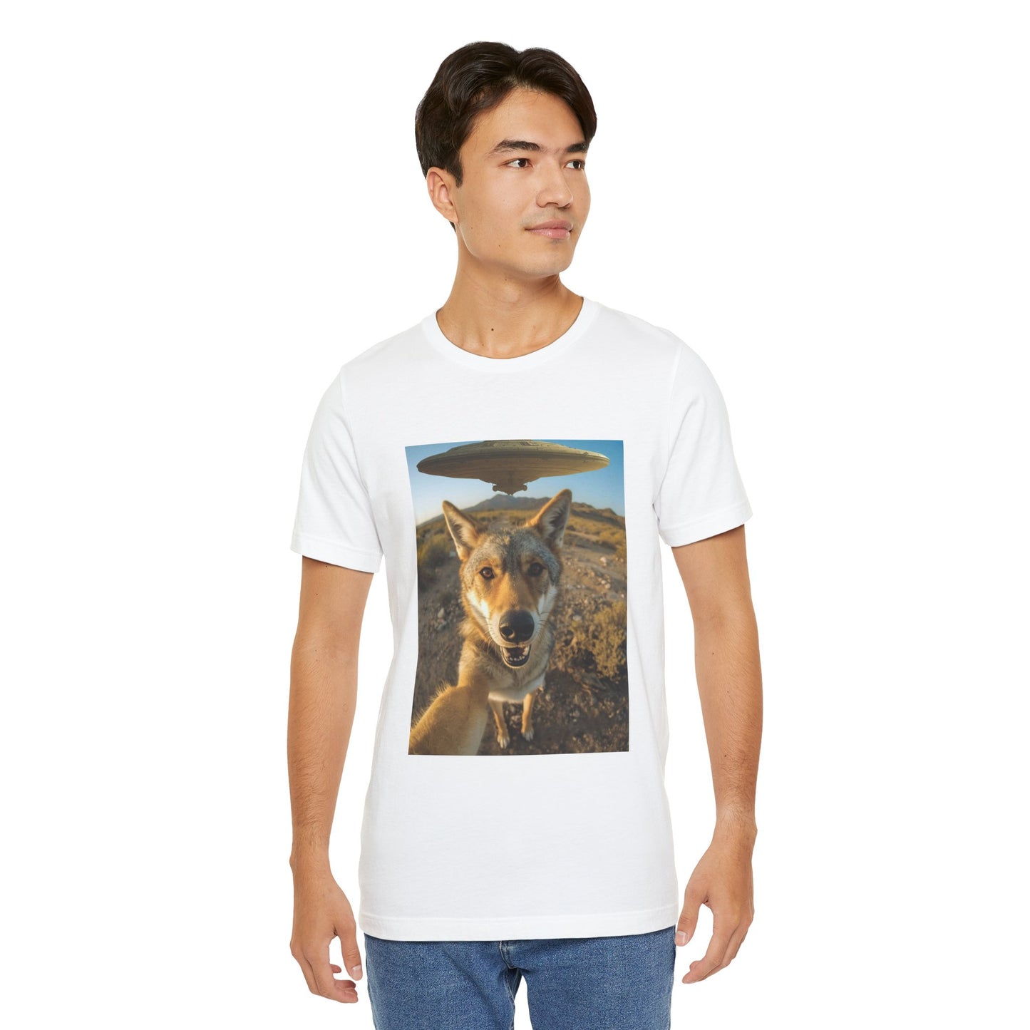 UFO Selfie Coyote T‑Shirt — Funny Alien Encounter Graphic Tee