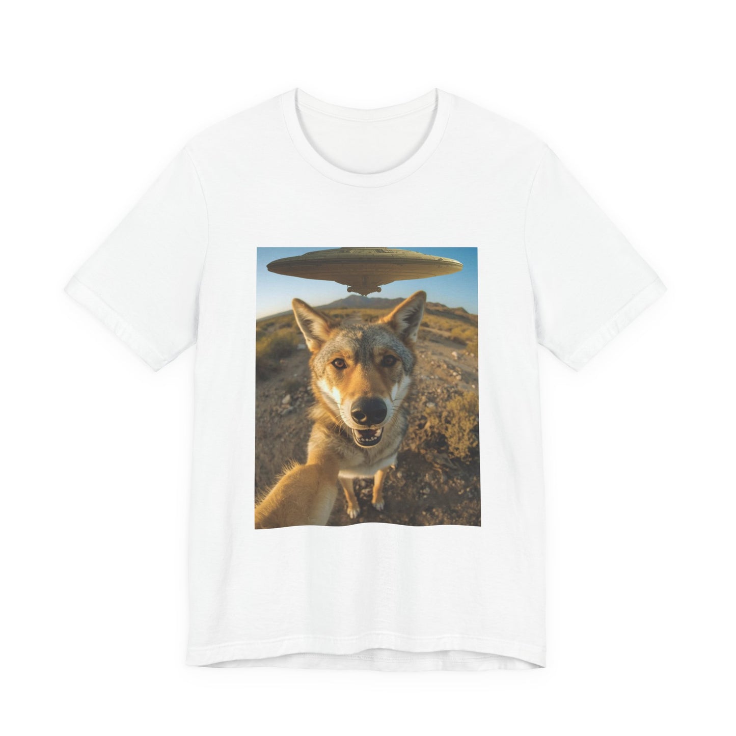 UFO Selfie Coyote T‑Shirt — Funny Alien Encounter Graphic Tee