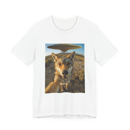 UFO Selfie Coyote T‑Shirt — Funny Alien Encounter Graphic Tee