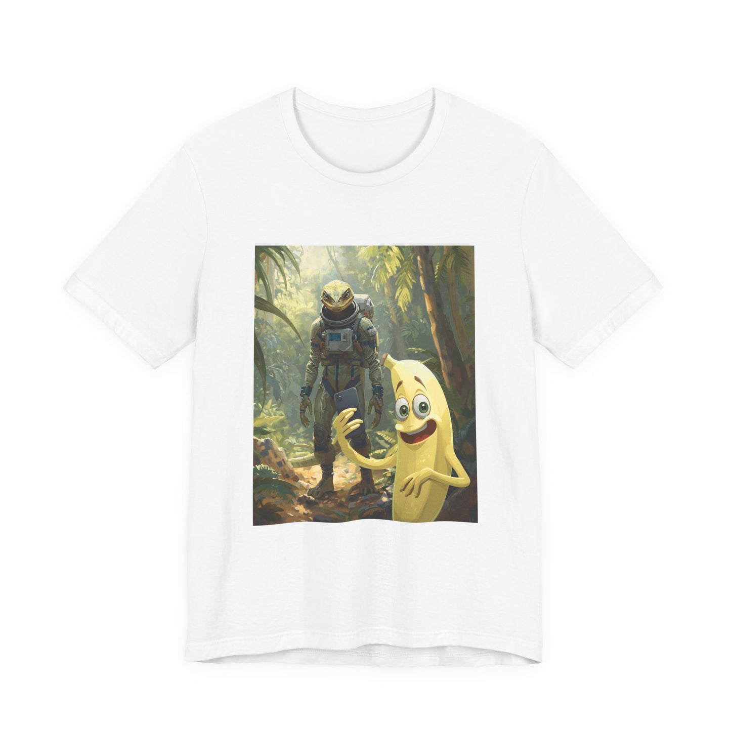 Banana Mascot Meets Space Explorer T‑Shirt — Funny Retro Sci‑Fi Jungle Graphic Tee
