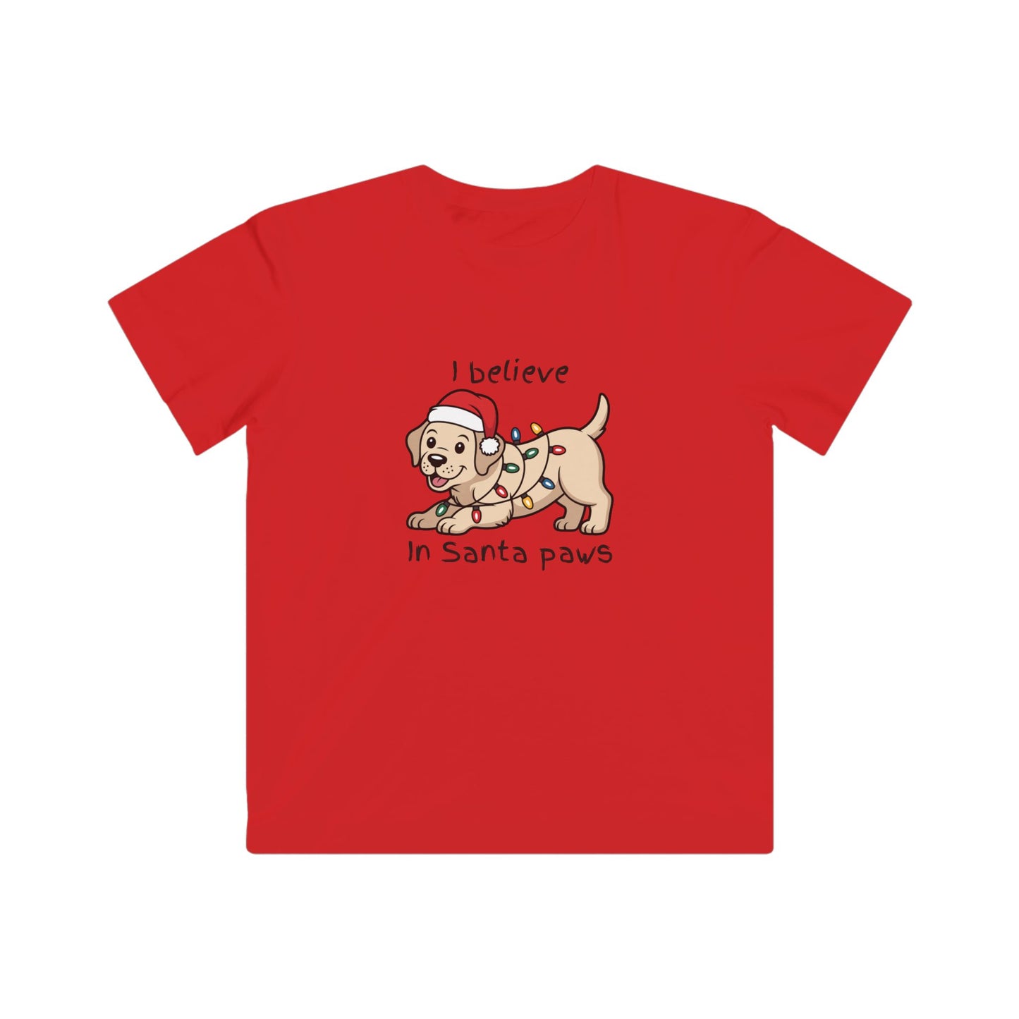 Kids Tee — “I Believe in Santa Paws” Christmas Puppy Holiday Shirt