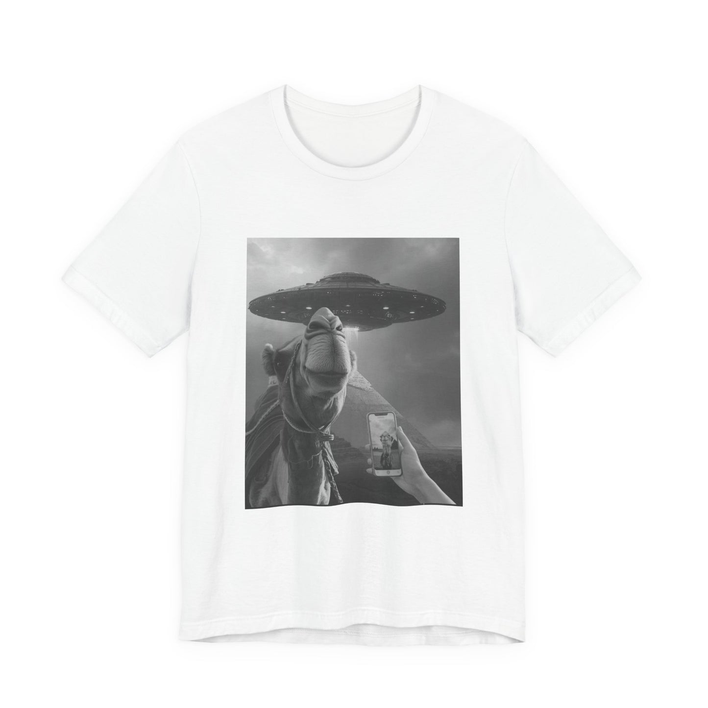 Alien Encounter T‑Shirt — Surreal UFO & Camel Photo Tee