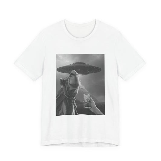 Alien Encounter T‑Shirt — Surreal UFO & Camel Photo Tee
