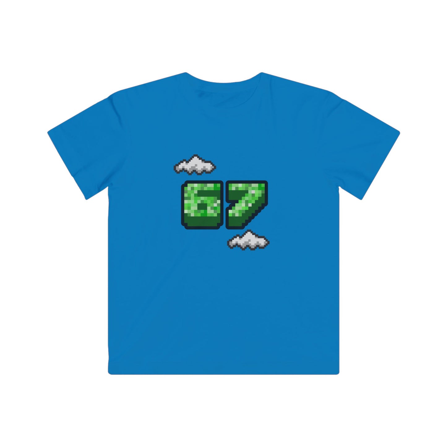 Kids Tee — Pixel '07' Number Graphic (Retro Game Clouds)