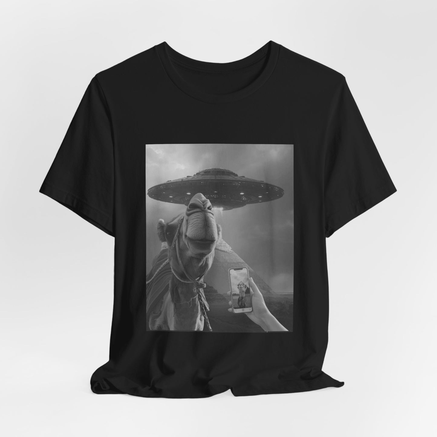 Alien Encounter T‑Shirt — Surreal UFO & Camel Photo Tee