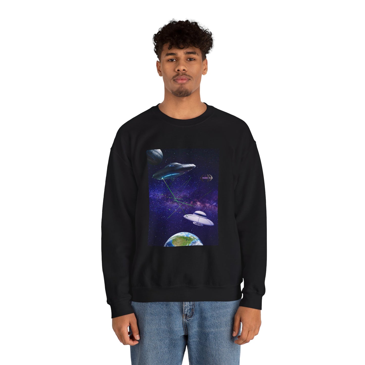 Space Whale UFO Sweatshirt — Cosmic Whale & Alien Saucer Graphic Crewneck