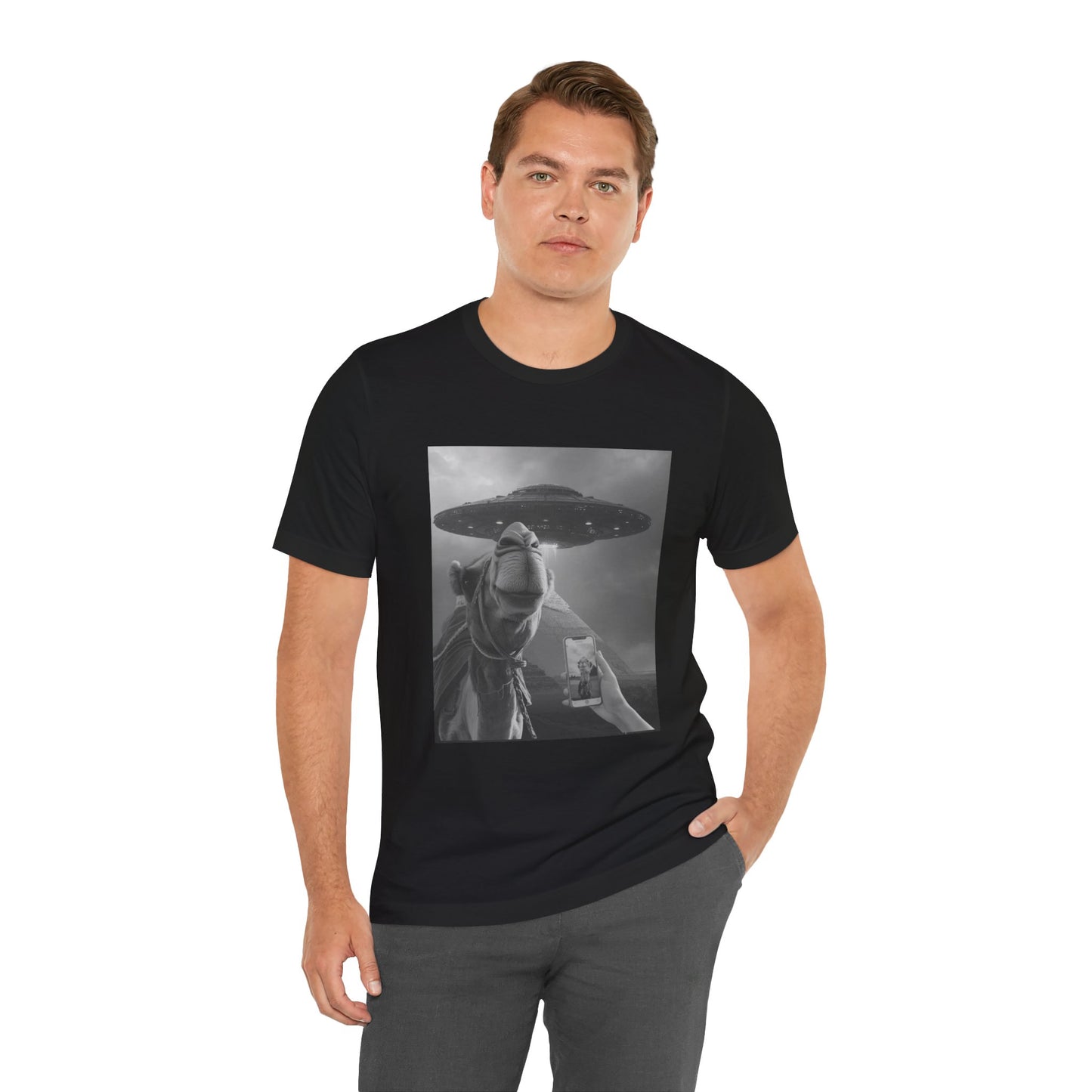Alien Encounter T‑Shirt — Surreal UFO & Camel Photo Tee