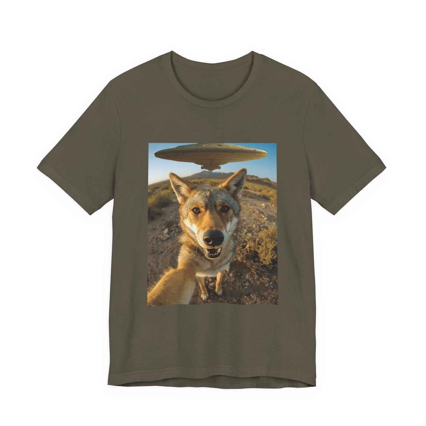 UFO Selfie Coyote T‑Shirt — Funny Alien Encounter Graphic Tee