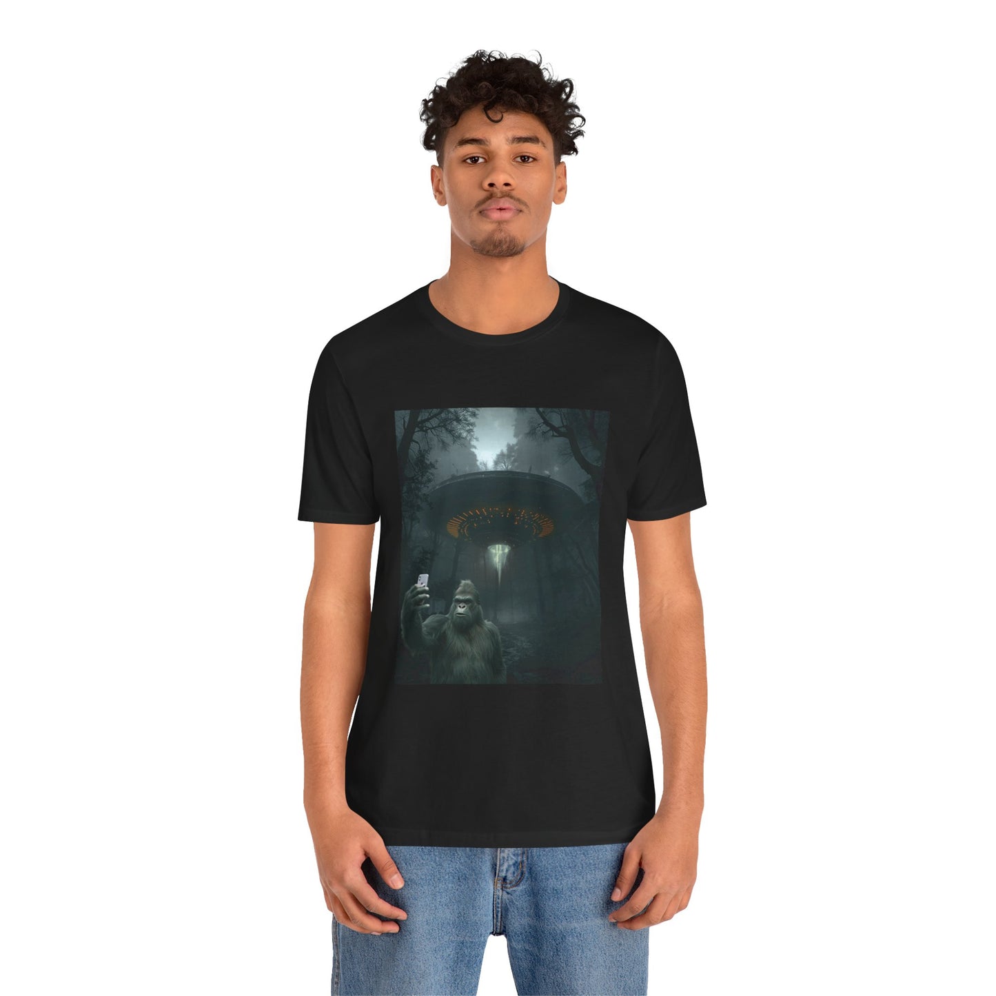 Sasquatch Selfie Tee — UFO Forest Bigfoot Graphic T-Shirt