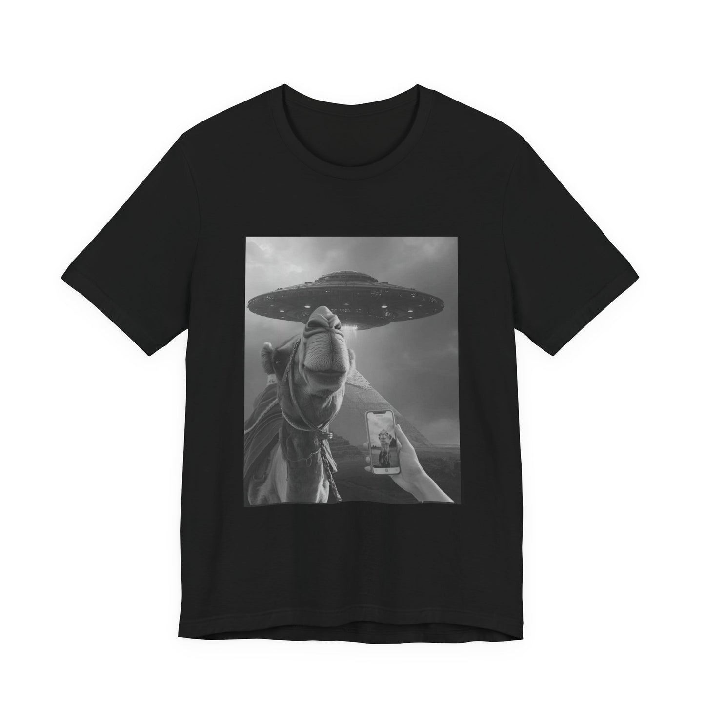 Alien Encounter T‑Shirt — Surreal UFO & Camel Photo Tee